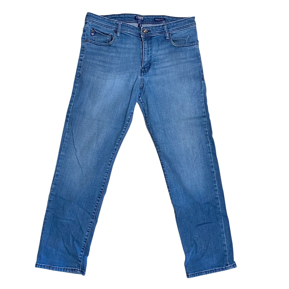 Chaps Jeans Mens 36x32 Blue Slim Straight Leg Stretch Denim Pants Medium Wash